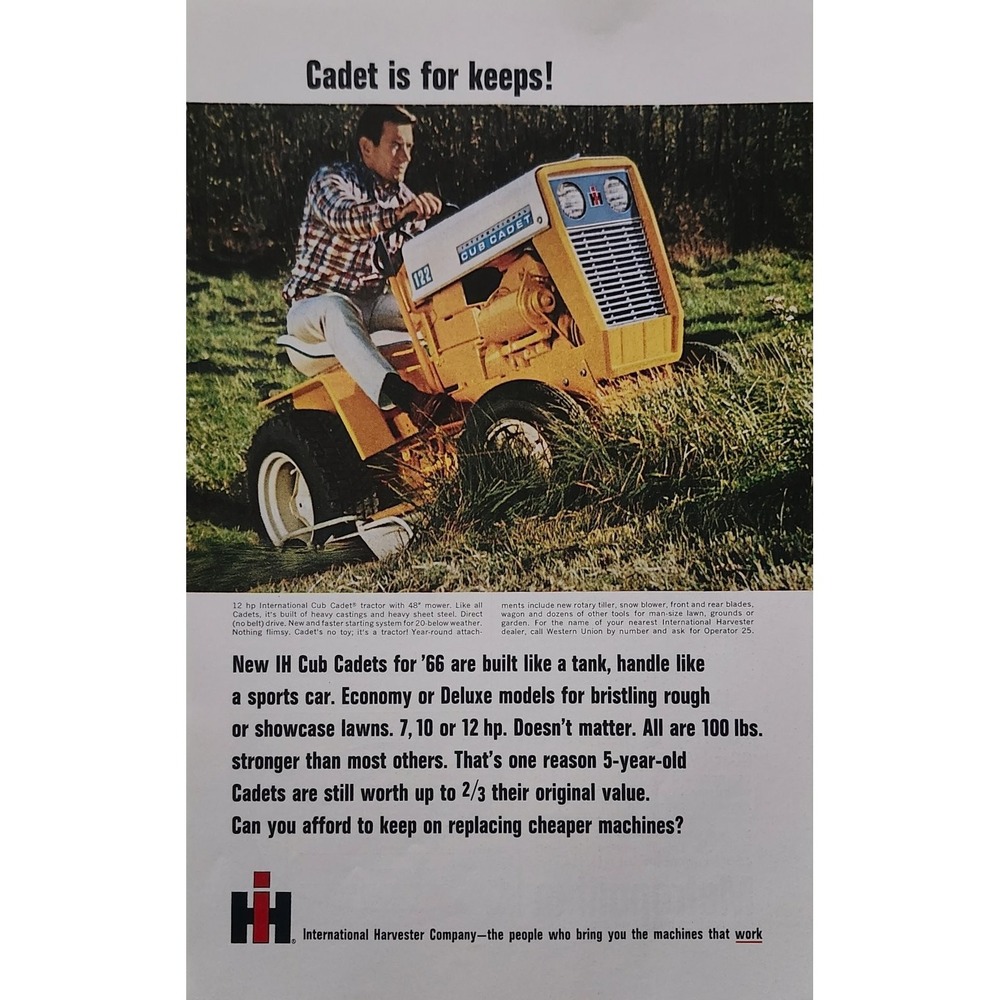 1966 International Harvester Cub Cadet 122 Tractor Vintage Magazine Print Ad